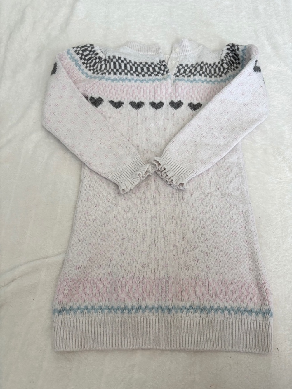 Janie and Jack Dress Girls Size 7 White/Purple Knit Long Sleeve Dress